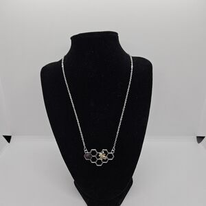 The Buzzy Boutique hexagon bee necklace 40 silver tone NEW